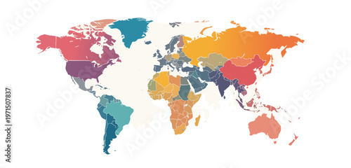 World map with countries shown in different colors.