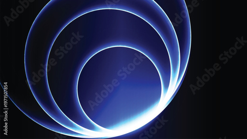 Dark elegant gradient circles with glowing neon light rings, abstract futuristic background design for technology banner, presentation and digital layout