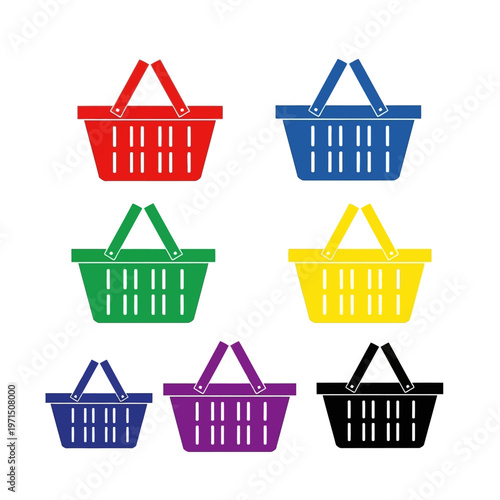 Colorful Shopping Baskets Collection - Retail, Groceries, and Commerce Icons