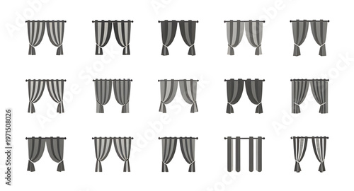 curtain, drape, fabric, textile, window, interior, home, decor, furniture, room, design, elegant, luxury, soft, fold, pleat, hanging, rod, panel, privacy, backdrop, stage, icon, vector, illustration, 