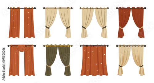 vector illustration of a curtain isolated on white background for interior design concept, window curtain vector illustration for home decor and furniture design projects, curtain illustration for dig