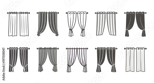 vector illustration of a curtain isolated on white background for interior design concept, window curtain vector illustration for home decor and furniture design projects, curtain illustration for dig