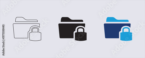 A Lock Folder icon, a minimalist symbol digital interfaces, secure data, privacy, and confidentiality. cybersecurity, cloud storage, and document security features. websites, apps.