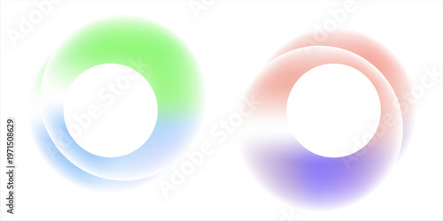 Gradient circles background, color gradation with halftone effect. Vibrant design colorful swirls. Gradient blur circle pattern with grain dots design. Rainbow rgb color spectrum. Vector illustration
