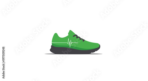 Green athletic running shoe side view.