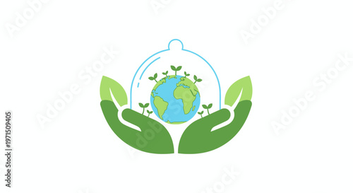 Hands holding green earth globe.