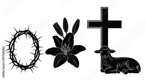 Religious symbols of christianity including a crown of thorns silhouette