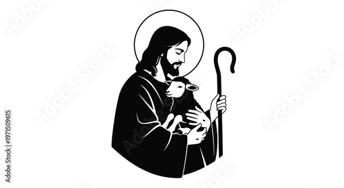 Jesus with a lamb a symbolic depiction of faith and compassion silhouette