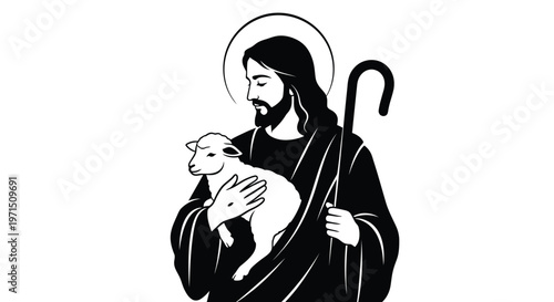 Jesus with a lamb a religious icon in striking black silhouette