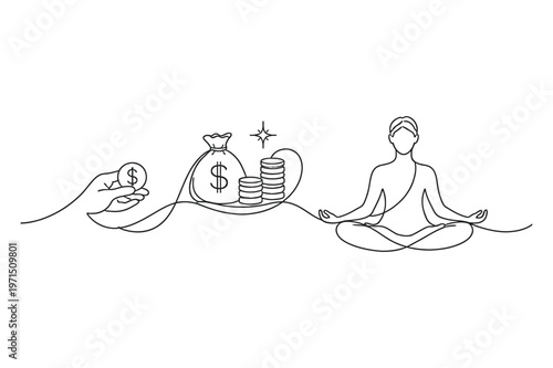 Money balance meditation financial peace concept