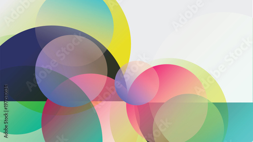 Abstract colorful gradient overlay with overlapping transparent circles and vibrant color blend, modern design for banner, poster, presentation and web use