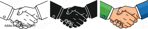 Business partnerships and agreements represented by handshake illustrations in various styles