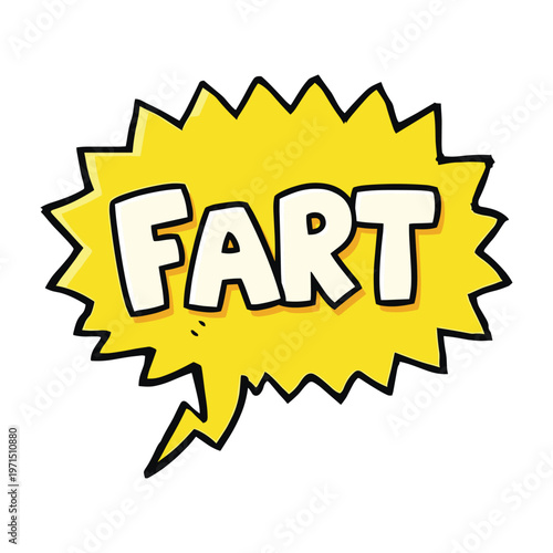 Cartoon speech bubble with the word fart written in bold letters on a yellow background