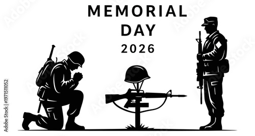 Soldiers Mourning Fallen Comrade Memorial Day Silhouette Graphic
