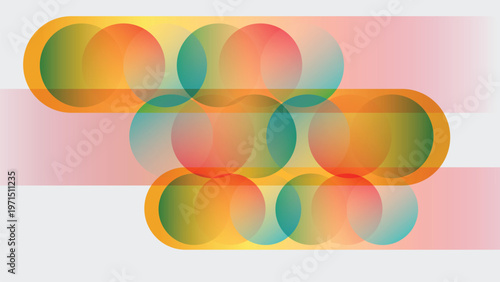 Colorful gradient overlay background with repeated circle shapes and transparent layering effect, modern abstract design for banner, poster and presentation