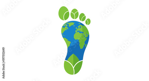Earth Footprint Green Globe Icon.
