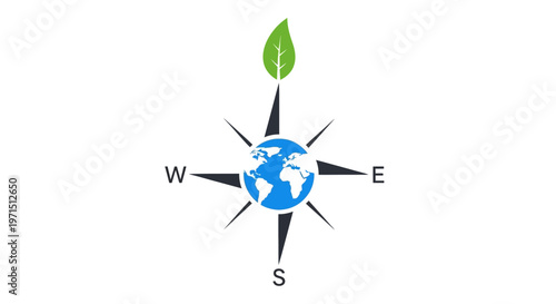 Earth Globe with Green Leaf Compass.