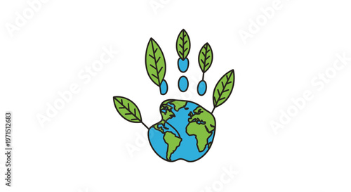 Fotografie Earth Hand with Green Leaves.