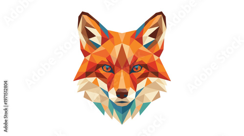 A stylized, geometric illustration of a fox's head with sharp angles and vibrant colors.