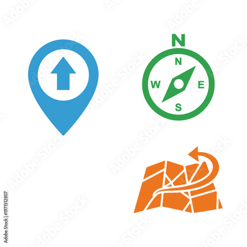Navigation Icons: Map Pin, Compass, and Route Map
