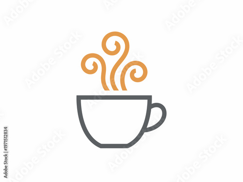 A simple, stylized illustration of a steaming cup of coffee or tea.