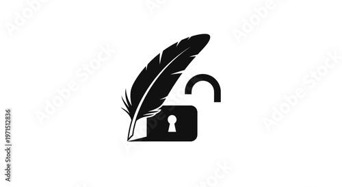 Feather and unlocked padlock combination.