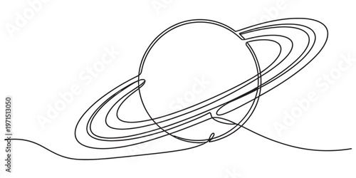 A minimalist single continuous line drawing of the planet saturn with its iconic rings isolated Vector, illustration