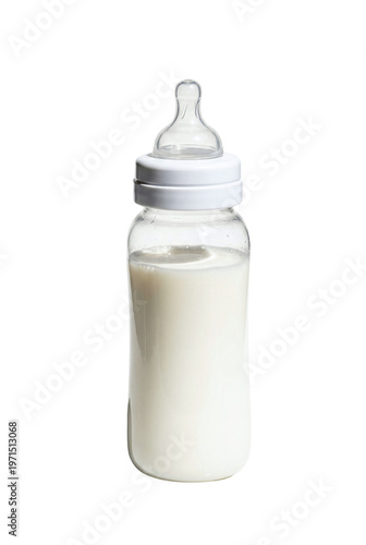 Baby bottle filled with fresh organic milk