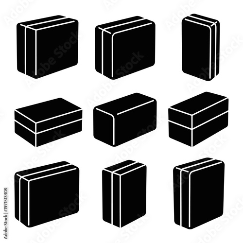 Set of black rectangular solid shapes with white outlines, isolated on white background