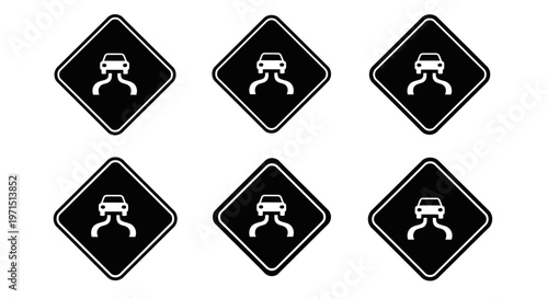 Slippery Road Warning Signs - Black Diamond Traffic Symbol