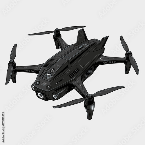 Sleek Black Quadcopter Drone with Cameras, Futuristic Design