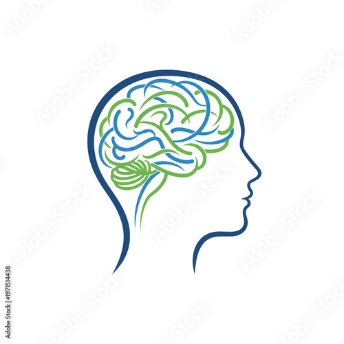 Abstract Human Head Profile with Stylized Brain Illustration