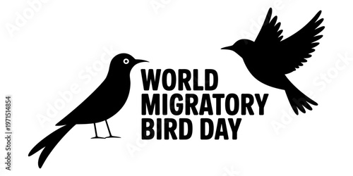 A minimalist black graphic design celebrating the annual international world migratory bird day Vector, illustration