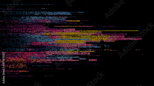 Glitch background vector with abstract colorful lines. Digital distortion effect with pixelated stripes. Cyberpunk data noise pattern for futuristic graphic overlay and creative design.