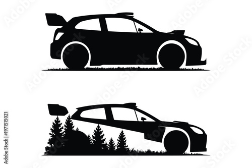 Rally car vector silhouette set