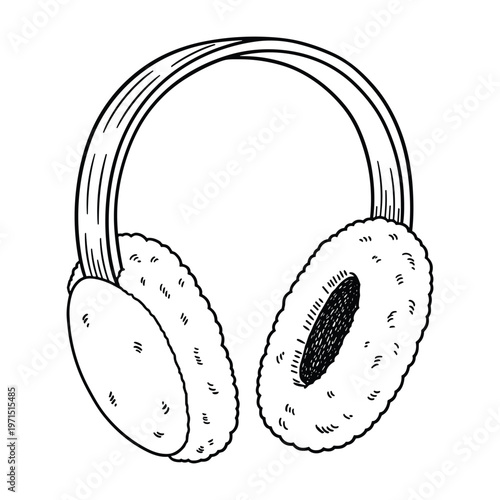 Hand drawn sketch of winter earmuffs with a fluffy texture for cold weather protection.