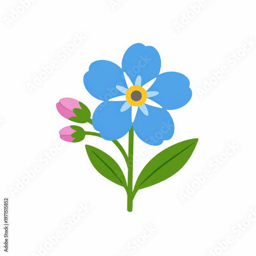 Small blue forget-me-not flowers with green leaves vector illustration isolated