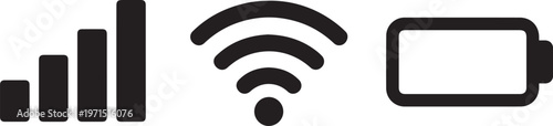 Signal, Wi‑Fi, and Battery Icons Set – Mobile Device Status Symbols