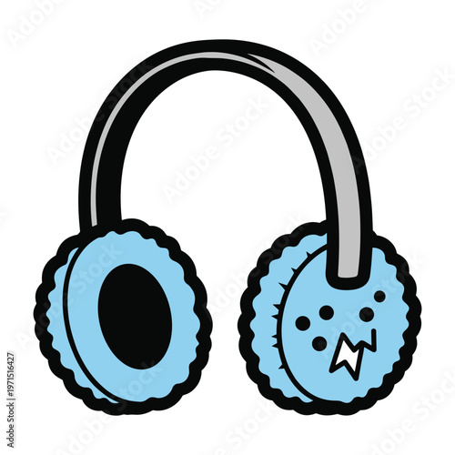 Simple drawing of blue winter earmuffs with a fuzzy texture and a black headband