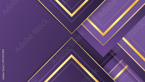 Luxury purple background with elegant golden line accents and geometric shapes, modern premium abstract design for banner, invitation, poster and branding layout