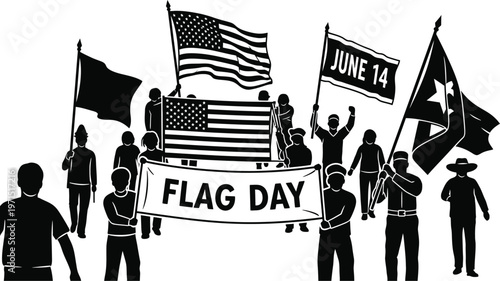 Celebrating flag day usa patriotic illustration of a parade with american flags and festive banners