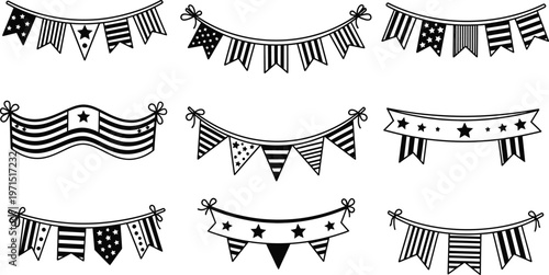 Festive flag day usa decorations black and white patriotic bunting and garland for american celebrations