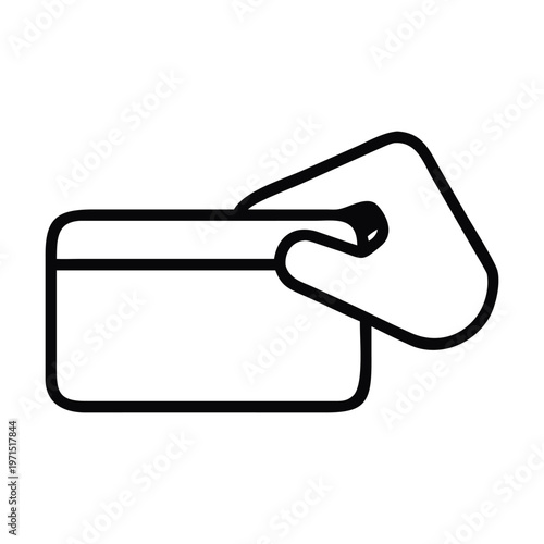 A minimalist line drawing of a hand holding a credit card isolated on, conveying concepts of payment, finance, and cashless transactions in a simple and modern style