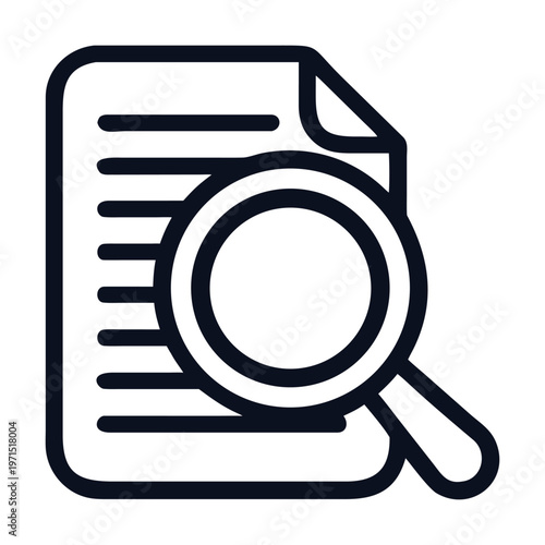 Document review icon, representing the process of examining and analyzing documents with a magnifying glass, symbolizing thoroughness, accuracy, and attention to detail isolated on
