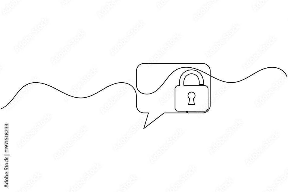 Obraz premium Secure Padlock Speech Bubble Continuous One Line Drawing Minimalist Chat Message Privacy Outline Vector Illustration