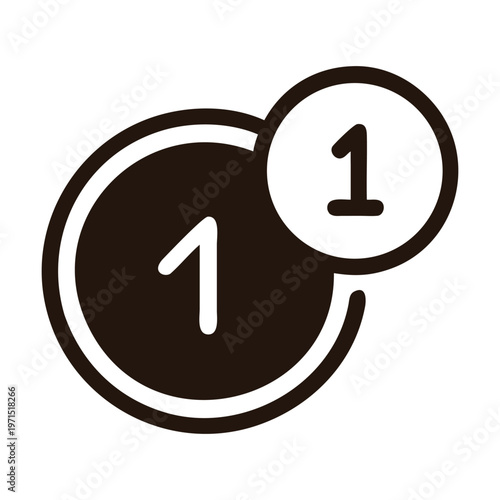 Illustration of a notification icon with the number 1, symbolizing a new message, update, or alert, isolated on simple, modern design for user interface elements