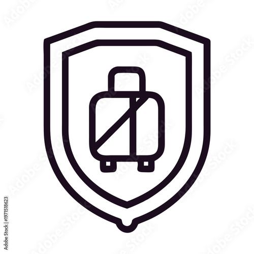 Illustration of a shield containing a luggage icon, symbolizing travel insurance and protection against loss or damage, isolated on a simple and clean design