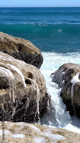 Ocean waves crashing against rocks/coastal erosion/sea