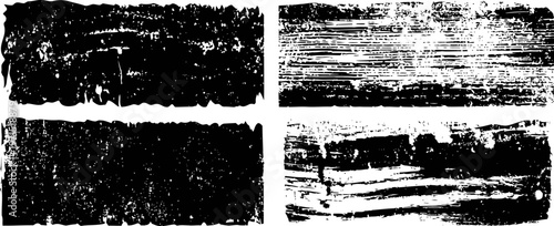 four black grunge distress textured backgrounds with rough edges and scratched surfaces