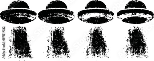 alien ufo spaceship abduction beam set vintage grunge black flying saucer with tractor ray pattern, extraterrestrial invasion concept